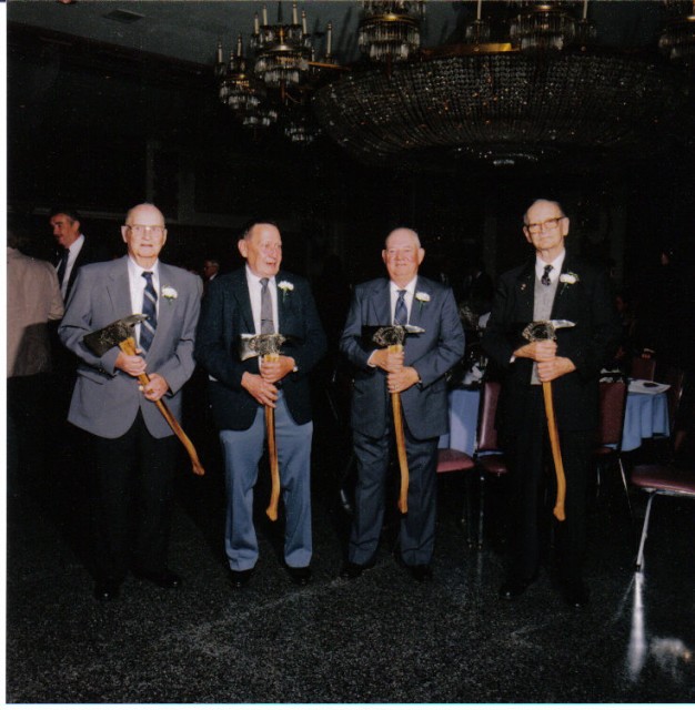 Charter Members honored at 50th Anniversary Ceremony (L to R  Charles Bush, Berlin (Jake) Caple, Holiday Blizzard, and William Mann)  Jake is still active in the department!